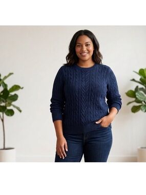 NWT Lands' End Navy Drifter Cable Knit Crewneck Sweater Plus Size